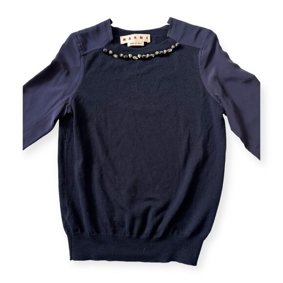 Marni Embellished Wool-Silk Sweater FW2012, Blue, Size: IT 40 (US Small) - Picture 7 of 14
